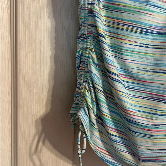 LANDS' END Striped Tankini Bathing Suit Top Cinched 14DD Aqua Adjustable Bra - Picture 3 of 8